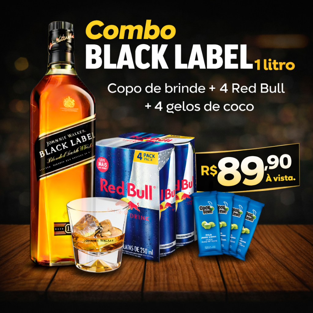 Combo Black Label + 4 Red Bull + Gelo de Coco